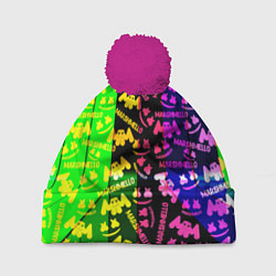 Шапка с помпоном Marshmello pattern neon steel, цвет: 3D-малиновый