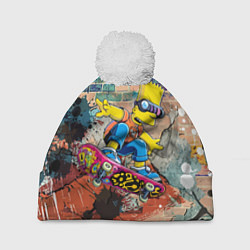 Шапка c помпоном Bart Simpson on a skateboard - graffiti