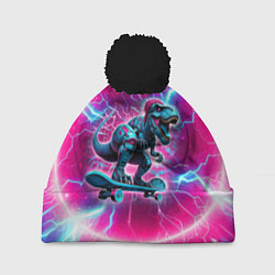 Шапка с помпоном Cyber tyrannosaurus is a cool skateboarder, цвет: 3D-черный