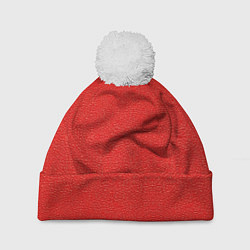 Шапка с помпоном Красная кожаная текстура, цвет: 3D-белый