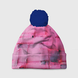 Шапка с помпоном Чёрные пятна на розовом фоне абстракция, цвет: 3D-тёмно-синий