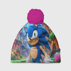 Шапка с помпоном Sonic красочный мир, цвет: 3D-малиновый