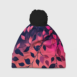 Шапка с помпоном Листья на градиентном фоне -нейросеть, цвет: 3D-черный