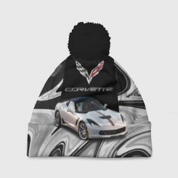 Шапка с помпоном Chevrolet Corvette - motorsport racing team, цвет: 3D-черный