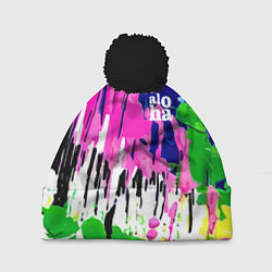 Шапка с помпоном Colorful abstraction - aloha, цвет: 3D-черный
