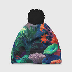 Шапка с помпоном Морское дно с кораллами, цвет: 3D-черный