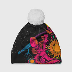 Шапка с помпоном Psychedelic abstract art, цвет: 3D-белый