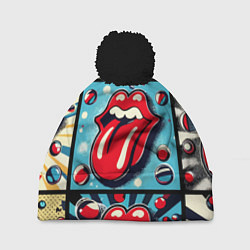 Шапка c помпоном Rolling Stones logo - pop art
