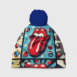 Шапка с помпоном Rolling Stones logo - pop art, цвет: 3D-тёмно-синий