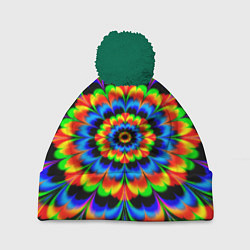 Шапка с помпоном Оптические иллюзии психоделика, цвет: 3D-зеленый