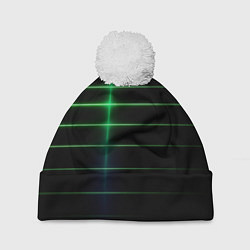Шапка c помпоном The line is green and black