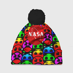 Шапка с помпоном NASA smile, цвет: 3D-черный