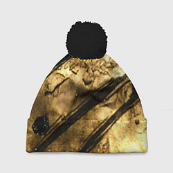 Шапка c помпоном Золото с черной текстурой