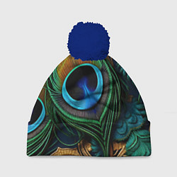 Шапка c помпоном Узоры и перья павлина