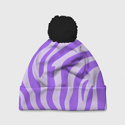 Шапка с помпоном Лавандовый тигровый паттерн, цвет: 3D-черный