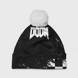 Шапка с помпоном Doom краски клетка, цвет: 3D-белый