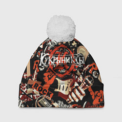 Шапка с помпоном Кукрыниксы на фоне электрогитар, цвет: 3D-белый