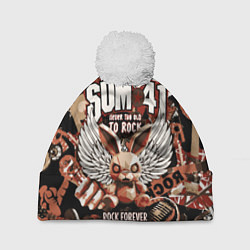 Шапка c помпоном Sum 41 на фоне кролика и гитар