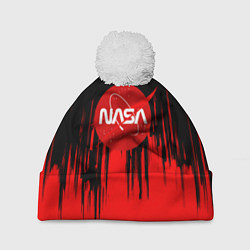 Шапка с помпоном Nasa краски текстура, цвет: 3D-белый