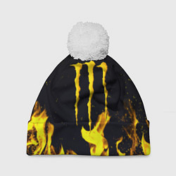 Шапка с помпоном Monster energy yellow fire, цвет: 3D-белый