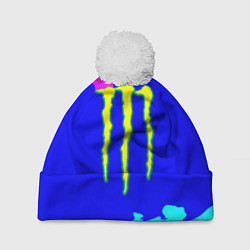 Шапка с помпоном Monster energy краски цветные, цвет: 3D-белый