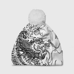 Шапка с помпоном Татуировка дракона на белом, цвет: 3D-белый