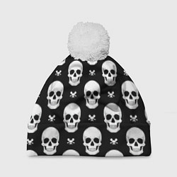 Шапка с помпоном Черепной фон, цвет: 3D-белый