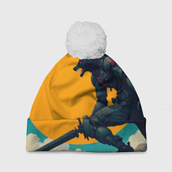 Шапка c помпоном Киберчеловек-волк