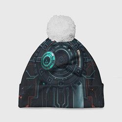 Шапка с помпоном Игровой технический паттерн, цвет: 3D-белый