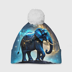 Шапка с помпоном Космический слон в звездной галактике, цвет: 3D-белый