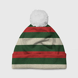 Шапка с помпоном Цветные лини текстура ткани, цвет: 3D-белый