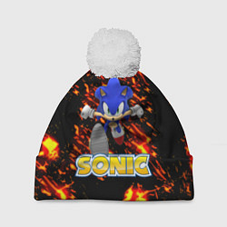 Шапка с помпоном Sonic огенная текстура, цвет: 3D-белый