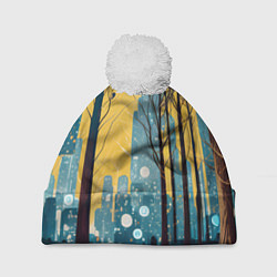 Шапка с помпоном Дома и цифровой лес, цвет: 3D-белый