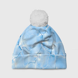 Шапка с помпоном Прозрачная голубая вода, цвет: 3D-белый