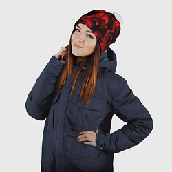 Шапка с помпоном Красно-черные разводы краски - абстрактный узор, цвет: 3D-белый — фото 2