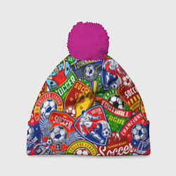 Шапка с помпоном Футбольные лиги паттерн, цвет: 3D-малиновый