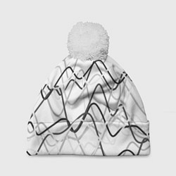 Шапка с помпоном Белый с серыми волнистыми полосами, цвет: 3D-белый