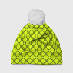 Шапка c помпоном Желто зеленый неоновый узор ретро в горох
