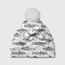 Шапка с помпоном Корюшка паттерн, цвет: 3D-белый