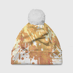 Шапка с помпоном Абстракция - gold spot on white, цвет: 3D-белый