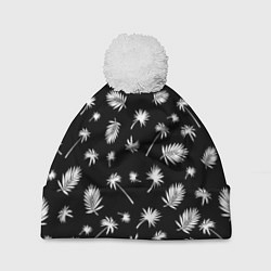 Шапка с помпоном Текстура черной гавайской рубашки, цвет: 3D-белый