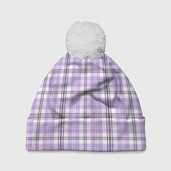 Шапка с помпоном Checkered light purple, цвет: 3D-белый