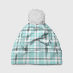 Шапка с помпоном Checkered light blue, цвет: 3D-белый