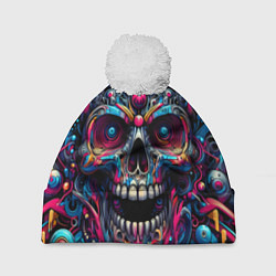 Шапка c помпоном Colorful cyber skull - pattern