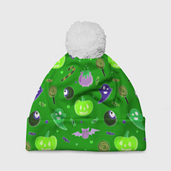 Шапка с помпоном Halloween green, цвет: 3D-белый