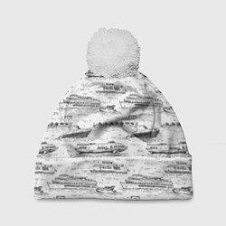 Шапка с помпоном Корабли на Неве, цвет: 3D-белый