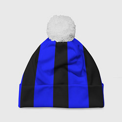 Шапка с помпоном Color blue black stripes, цвет: 3D-белый