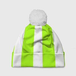 Шапка с помпоном Color light green white stripes, цвет: 3D-белый