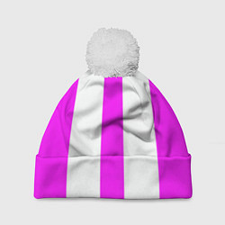 Шапка с помпоном Color white pink lines, цвет: 3D-белый