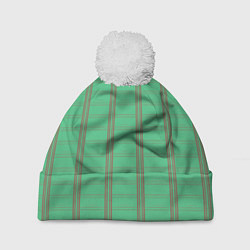 Шапка с помпоном Color green cage brown stripes, цвет: 3D-белый